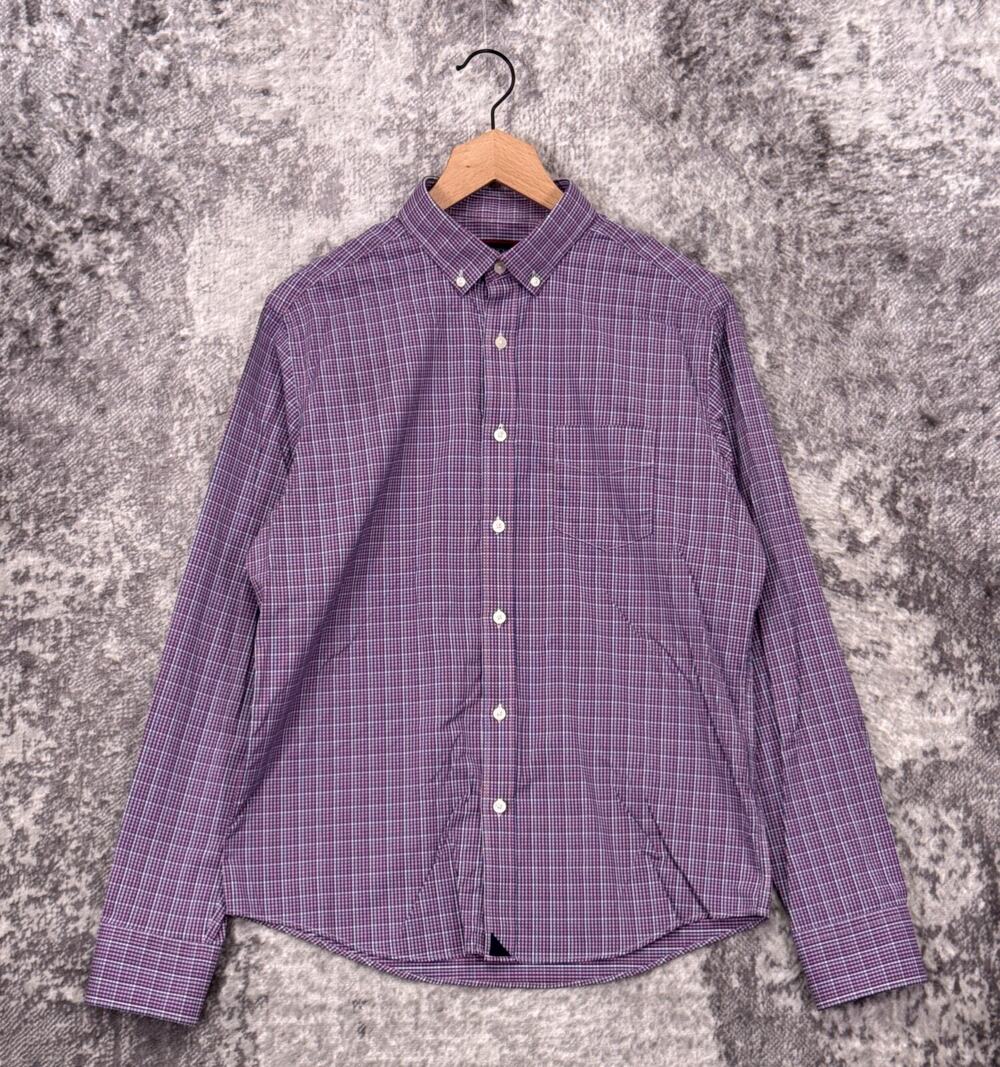 Untuckit Shirt Medium Mens Performance Nylon Blue Plaid Long Sleeve Button Down